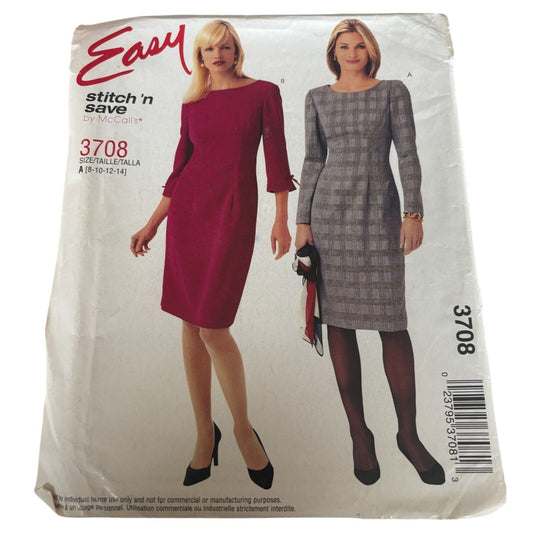 McCalls Sewing Pattern 3708 Sheath Dress Work Career Stitch N Save Sizes 8-14 UC