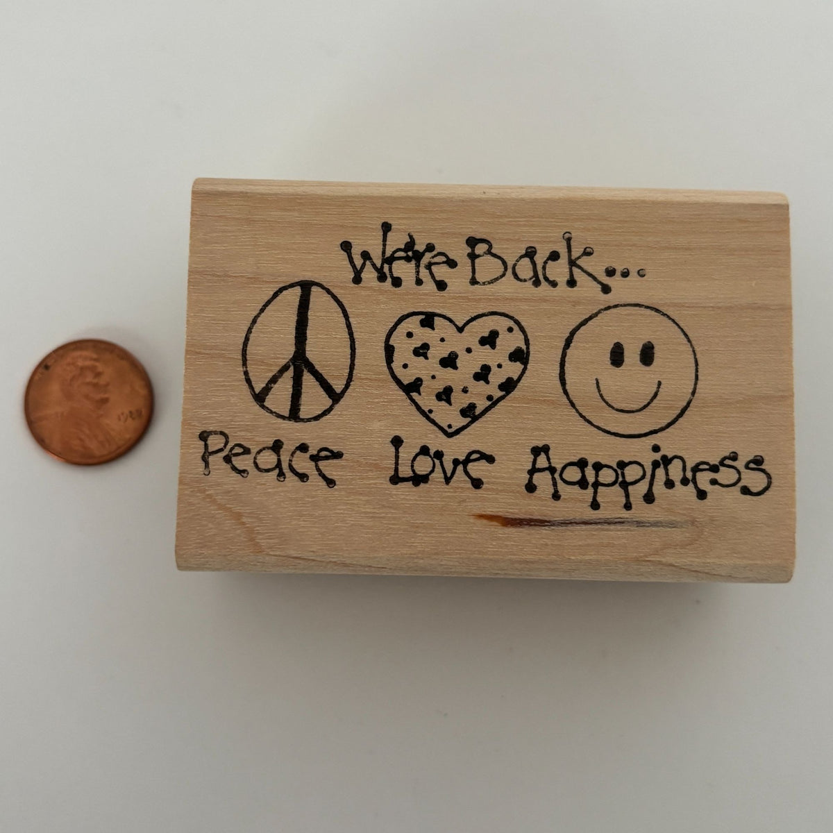 Peace Love Happiness Rubber Stamp We Are Back Hippies Retro Symbols Cardmaking