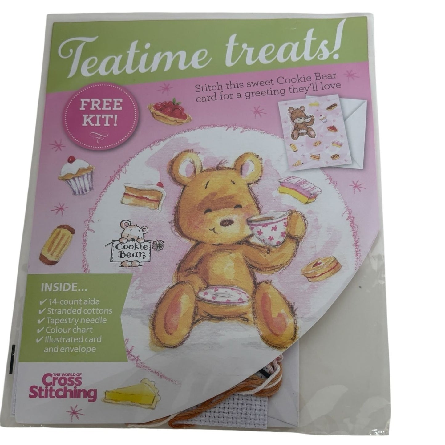 The World of Cross Stitching Cookie Bear Cross Stitch Card Kit Teatime Treats