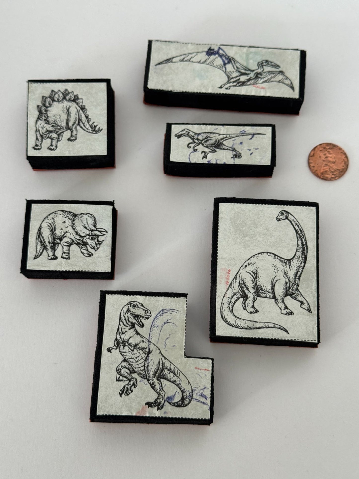 Dinosaur Foam Rubber Stamp Set Triceratops Stegosaurus Kids Birthday Card Making