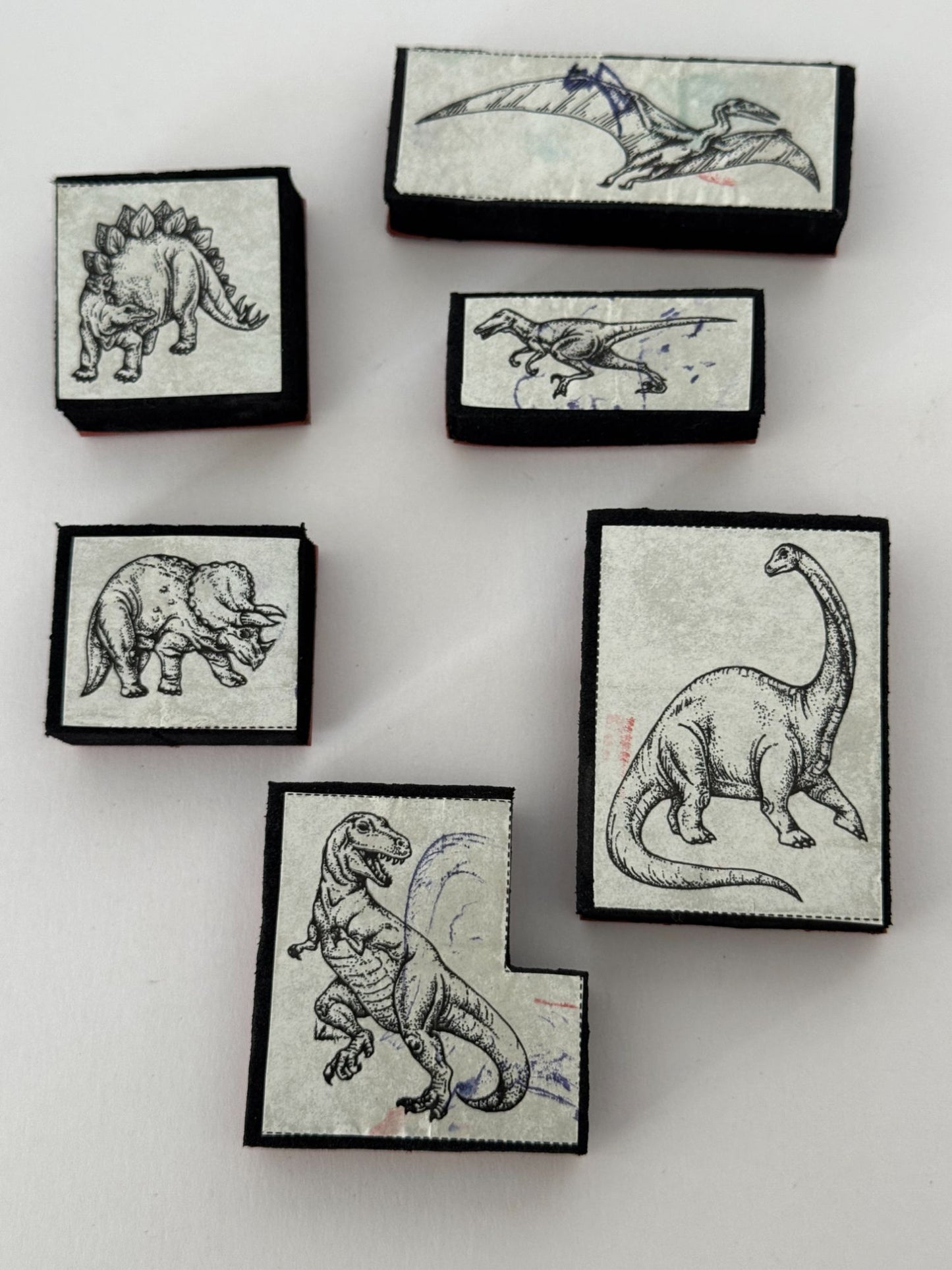 Dinosaur Foam Rubber Stamp Set Triceratops Stegosaurus Kids Birthday Card Making