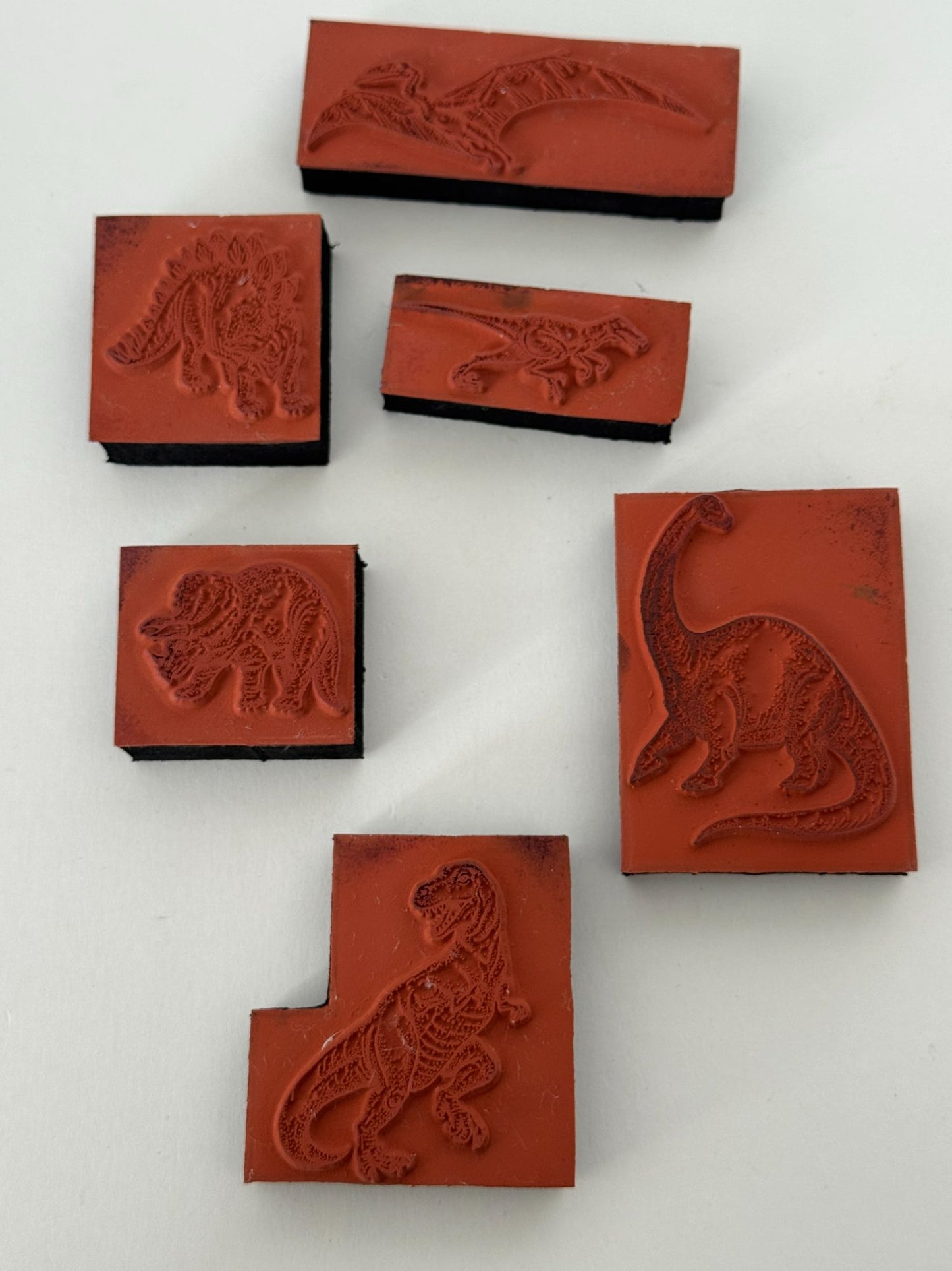 Dinosaur Foam Rubber Stamp Set Triceratops Stegosaurus Kids Birthday Card Making