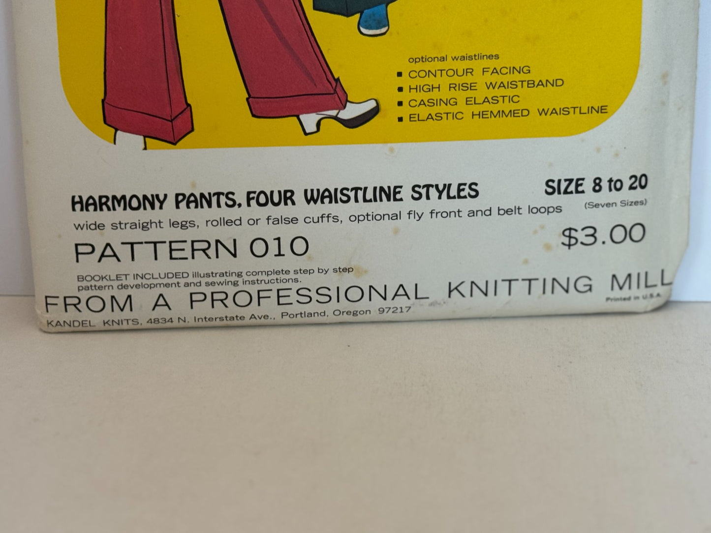 Kandel Sewing Pattern 10 Harmony Pants 8-20 Wide Straight Leg Rolled 1970s Uncut