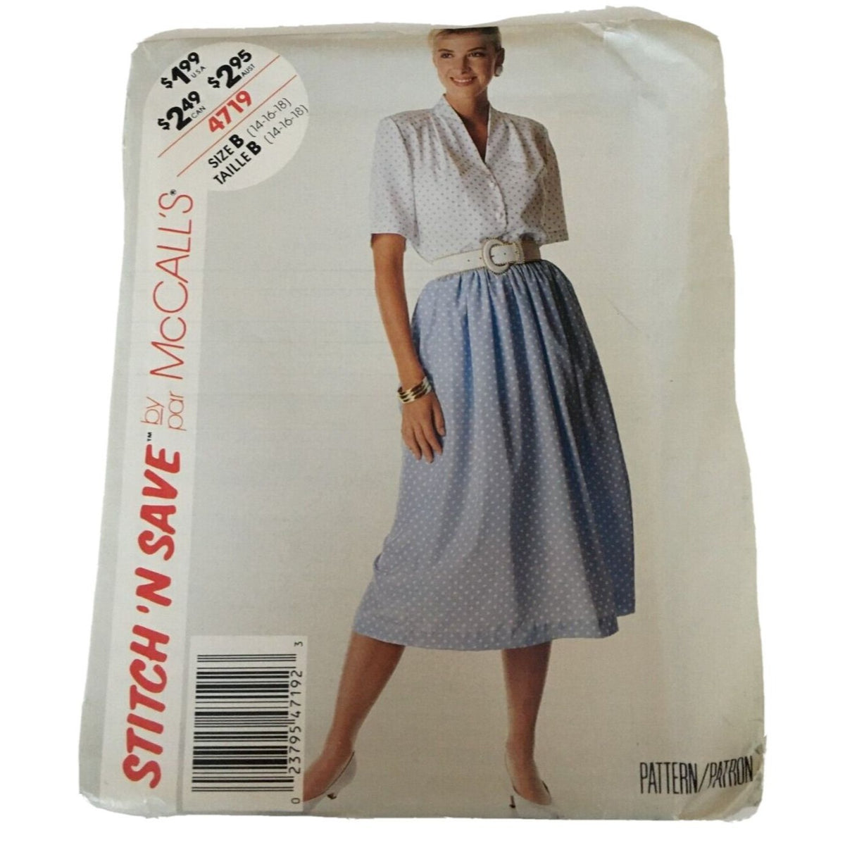 McCalls 4719 Sewing Pattern Blouse Skirt Outfit Stitch N Save Vtg 14 16 18 UC