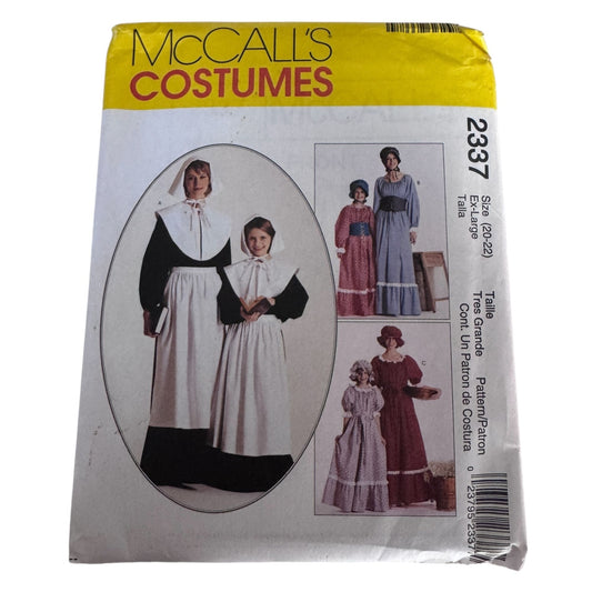 McCalls Sewing Pattern 2337 Pilgrim Costume Colonial Dress Pioneer 20 22 Uncut Halloween Frontier
