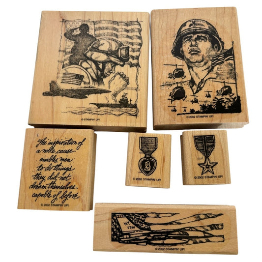 Stampin Up Rubber Stamp Set Courage Honor Military Soldier Praying Purple Heart