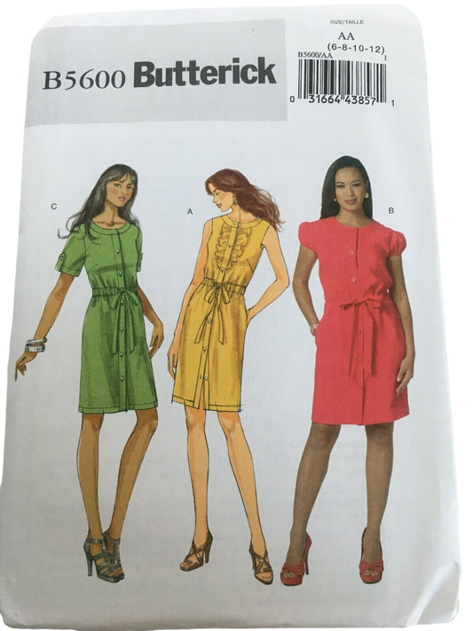 Butterick Sewing Pattern B5600 Utility Shirt-Dress Dress 6-12 Easy Ruffle Uncut