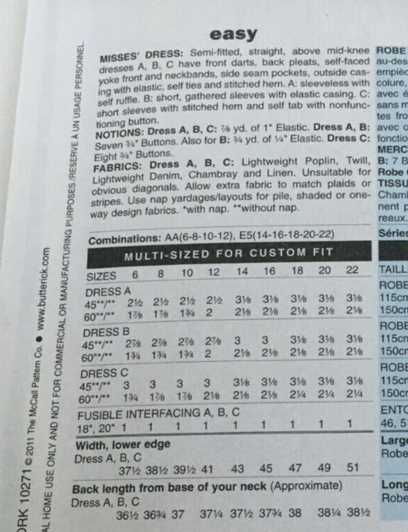 Butterick Sewing Pattern B5600 Utility Shirt-Dress Dress 6-12 Easy Ruffle Uncut