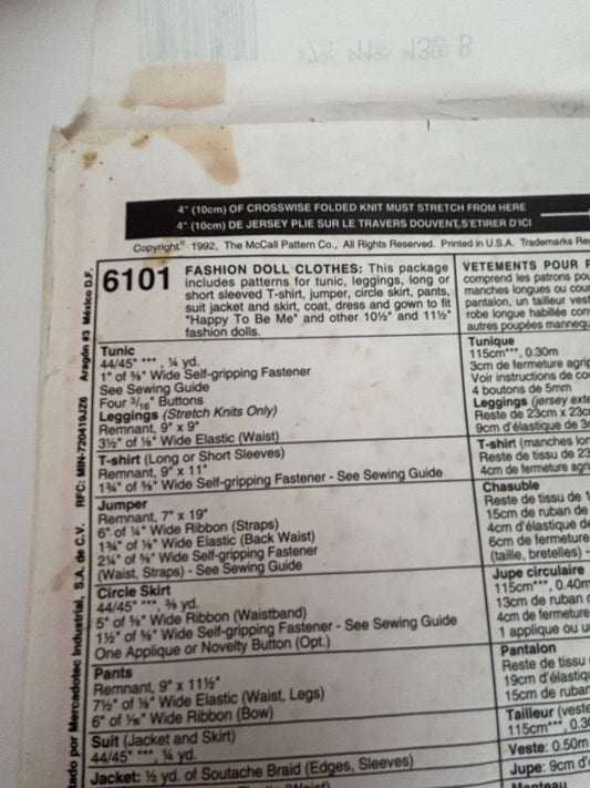 McCalls Sewing Pattern 6101 Happy To Be Me Doll Clothes Poodle Skirt Suit 11.5"