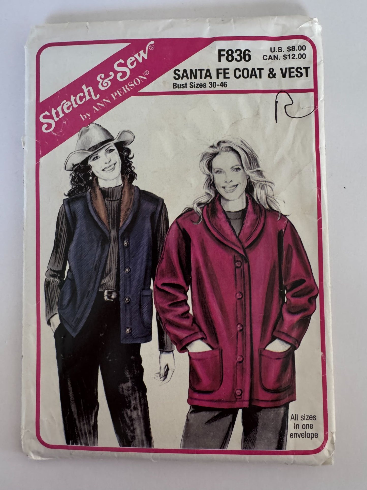 Stretch and Sew Sewing Pattern F836 Santa Fe Coat Vest Fleece Jacket  Bust 30-46