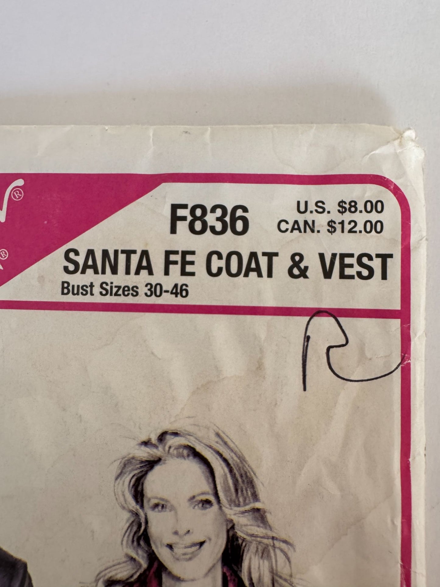 Stretch and Sew Sewing Pattern F836 Santa Fe Coat Vest Fleece Jacket  Bust 30-46