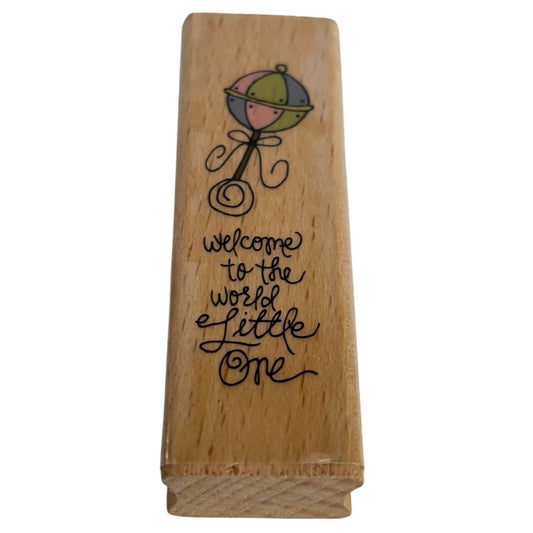 Studio G Rubber Stamp Welcome To The World Little One Baby Shower Rattle Words