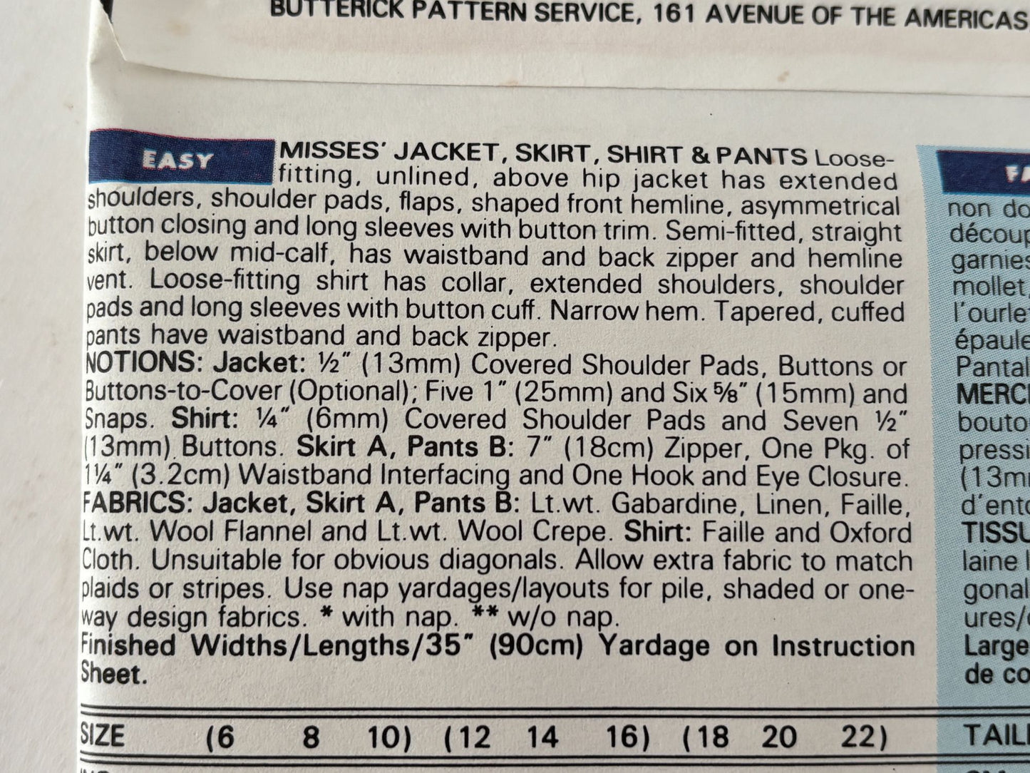 Butterick Sewing Pattern 6409 Uncut 90s Power Suit Jacket Skirt Top Pants 6 8 10