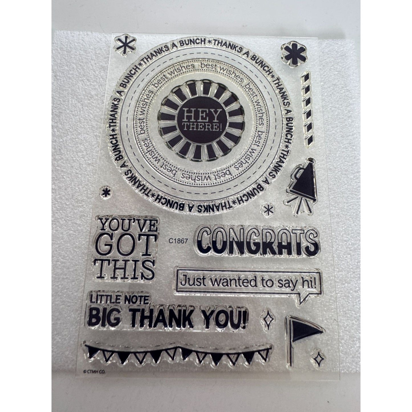 CTMH My Acrylix Acrylic Stamp Set Best Wishes All Around Circle Thank You C1867