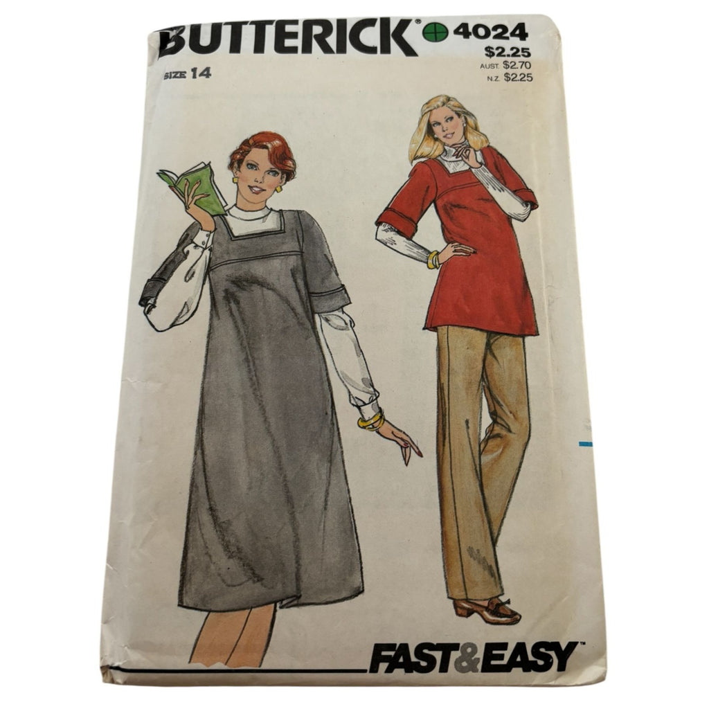 Butterick Sewing Pattern 4024 Maternity Jumper Square Neck 14 Vintage Easy Uncut
