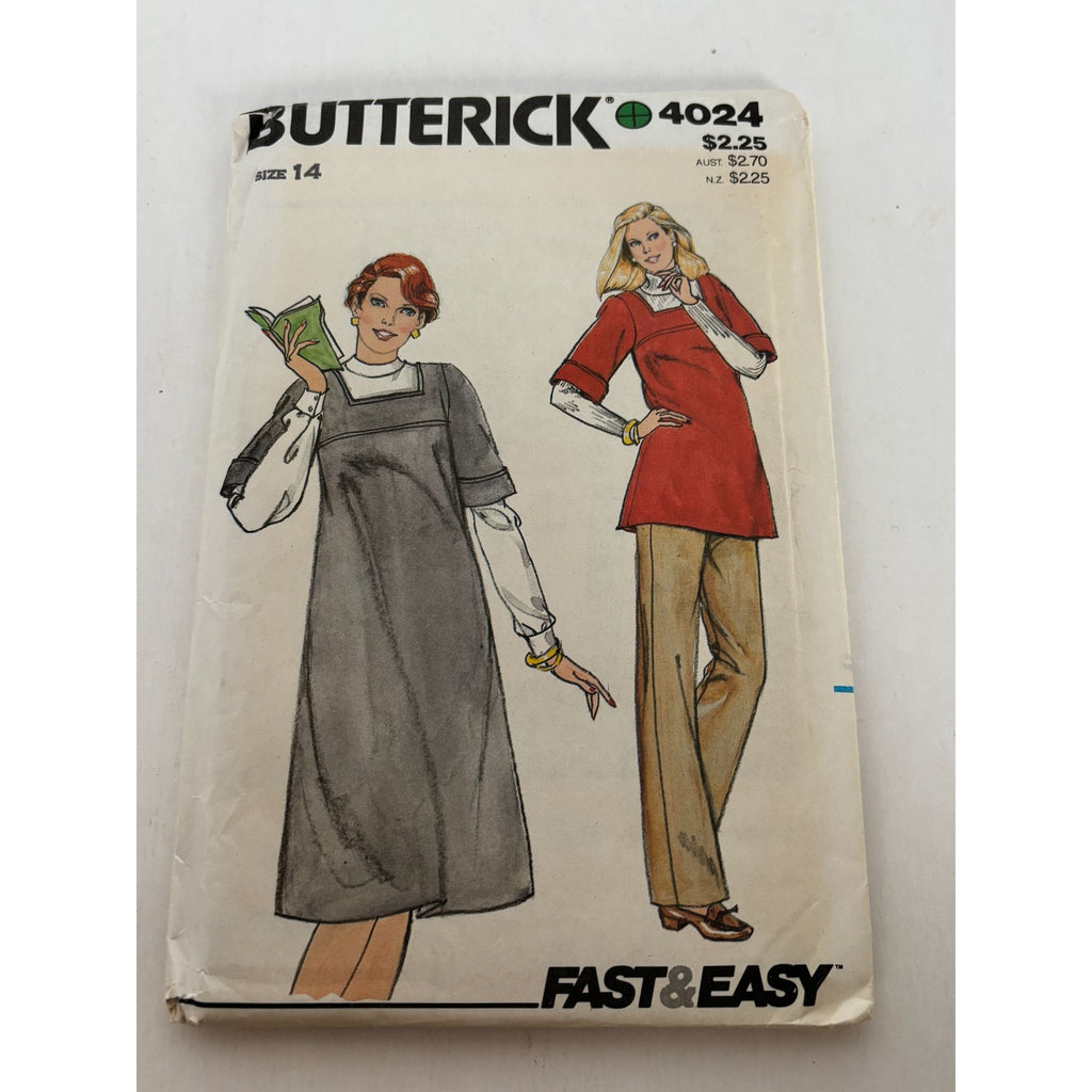 Butterick Sewing Pattern 4024 Maternity Jumper Square Neck 14 Vintage Easy Uncut