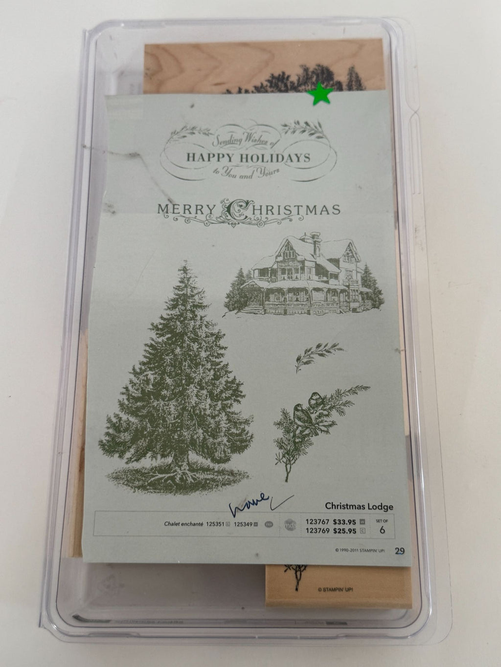 Stampin Up Rubber Stamp Set Merry Christmas Lodge Card Making Words Birds Tree