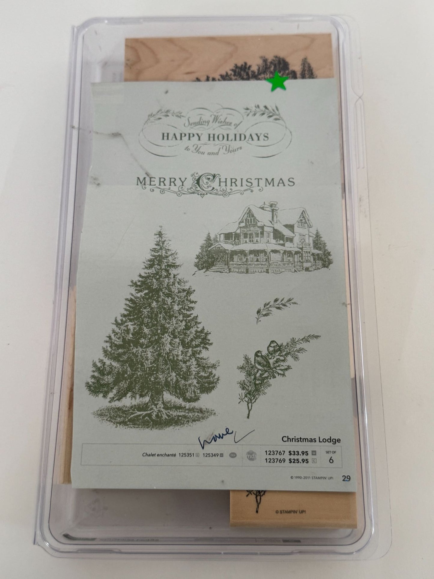 Stampin Up Rubber Stamp Set Merry Christmas Lodge Card Making Words Birds Tree