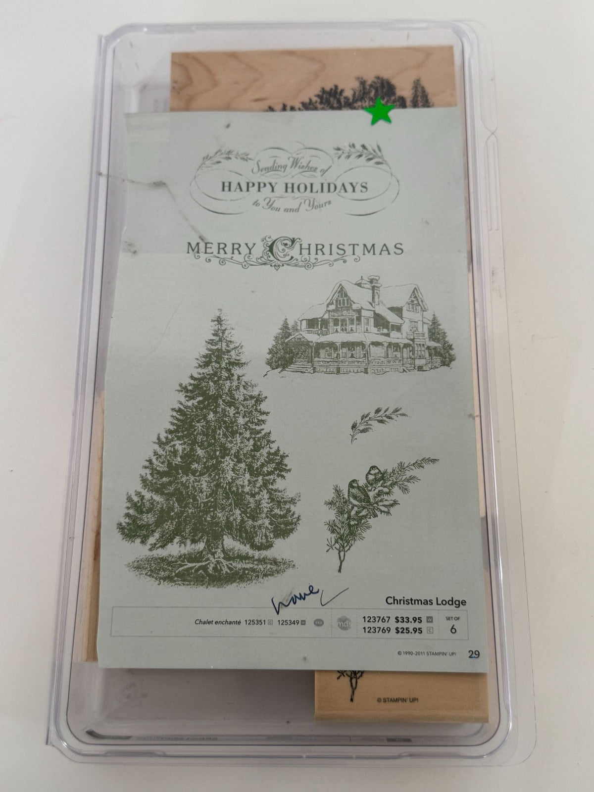 Stampin Up Rubber Stamp Set Merry Christmas Lodge Card Making Words Birds Tree