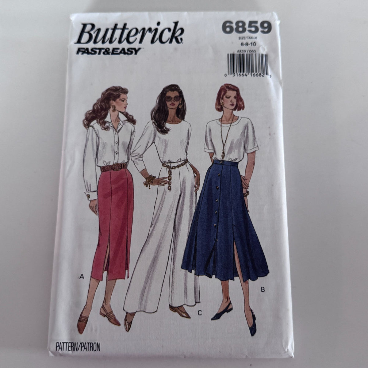 Butterick Sewing Pattern 6859 Midi Skirt Wide Leg Pants 1990s Easy 6-10 Uncut Minimalist Classic