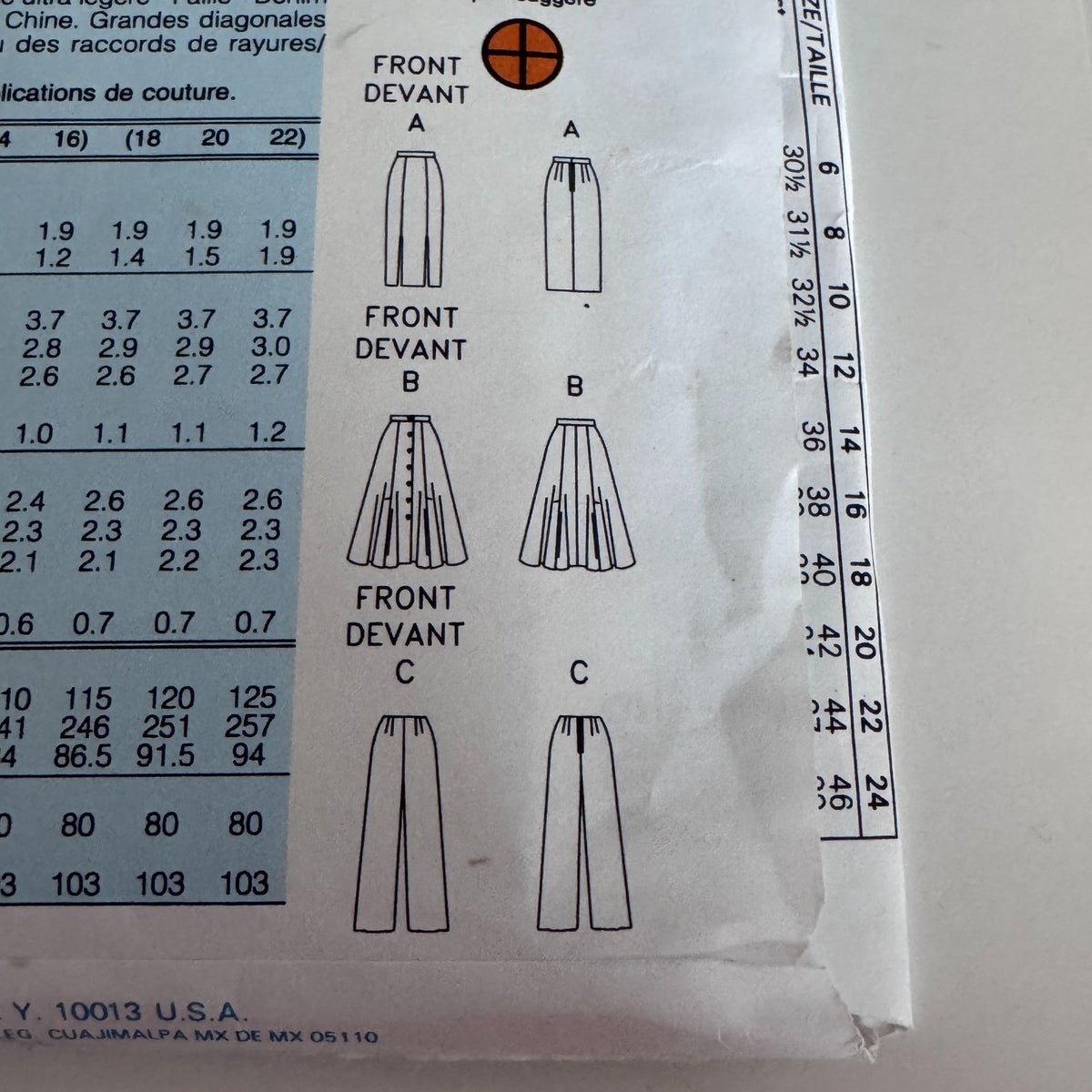 Butterick Sewing Pattern 6859 Midi Skirt Wide Leg Pants 1990s Easy 6-10 Uncut Minimalist Classic