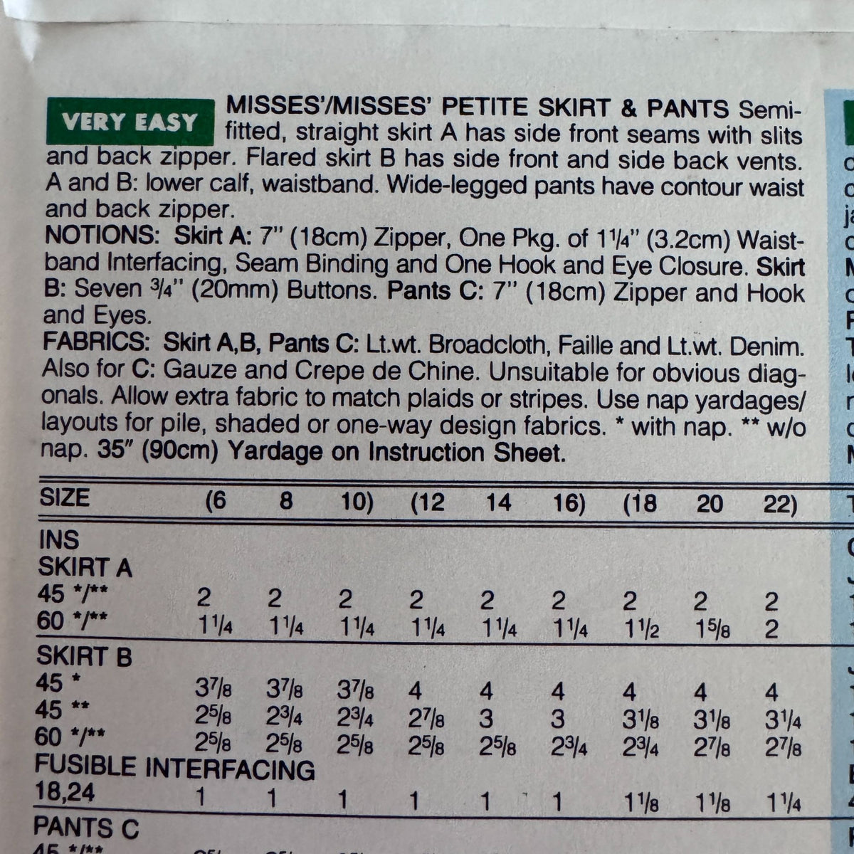 Butterick Sewing Pattern 6859 Midi Skirt Wide Leg Pants 1990s Easy 6-10 Uncut Minimalist Classic