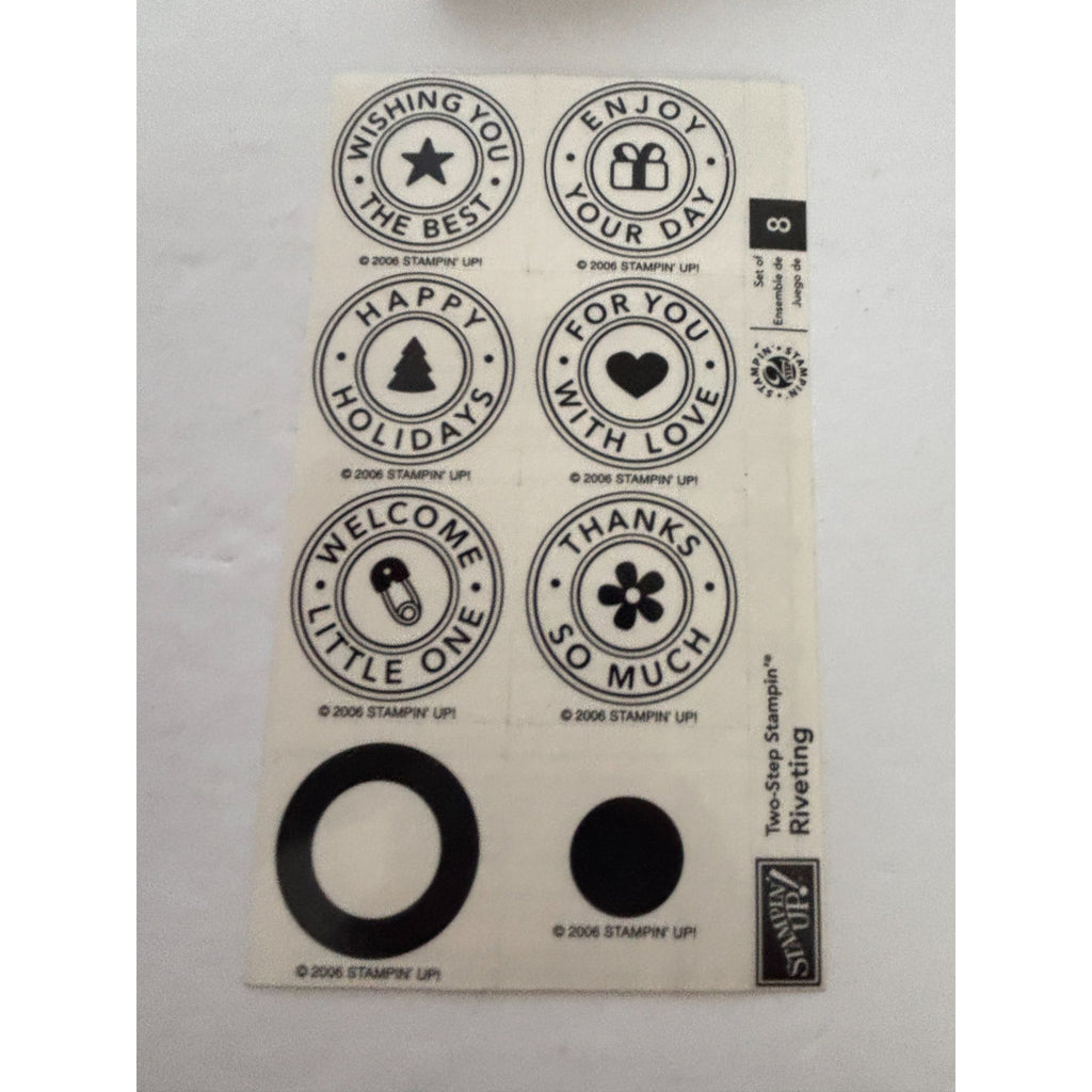 Stampin Up Rubber Stamp Set Two Step Stampin Riveting Gift Tag Card Word Circles