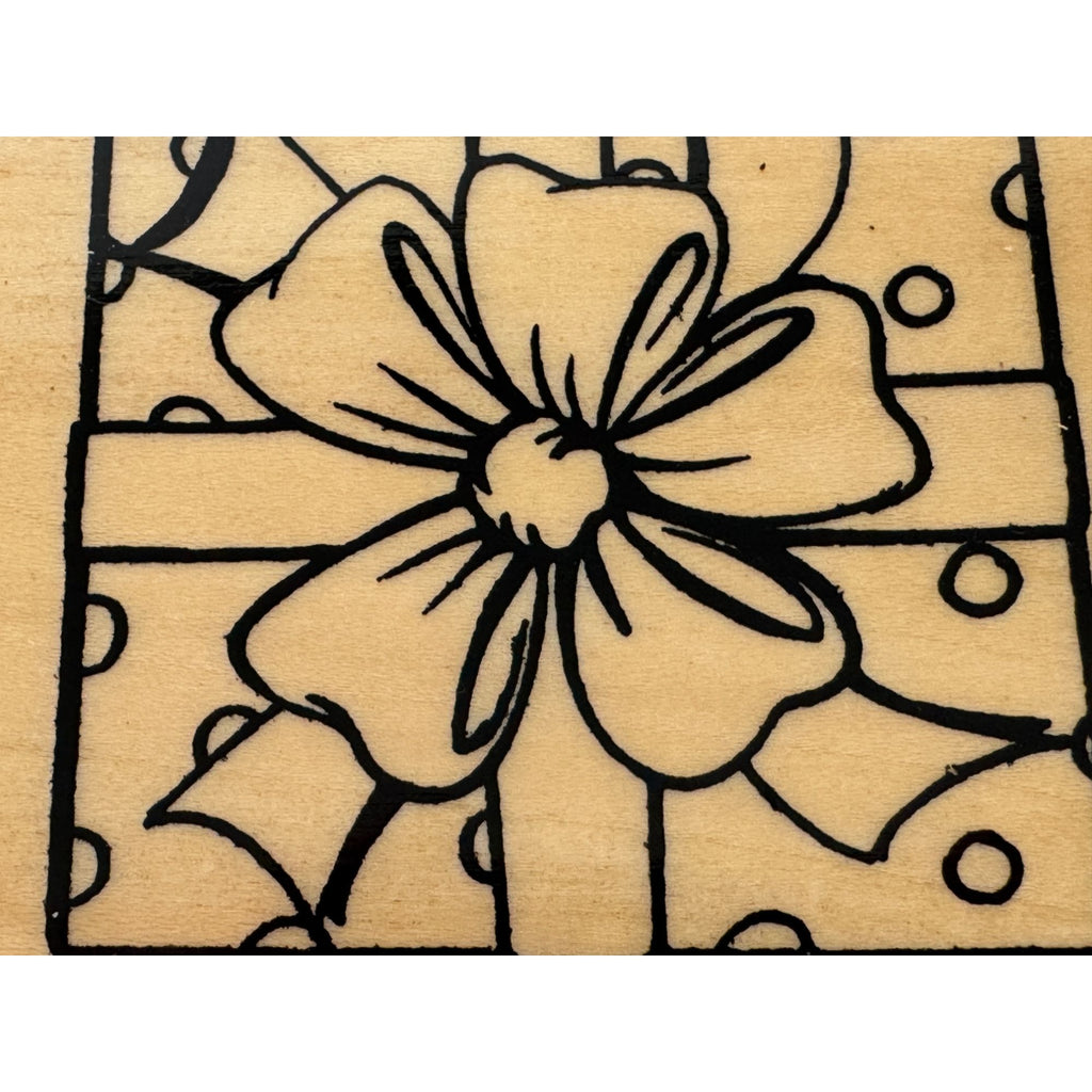 Anitas Wood Mounted Rubber Stamp Gift Box Bow Square Christmas Ribbon Polka Dots