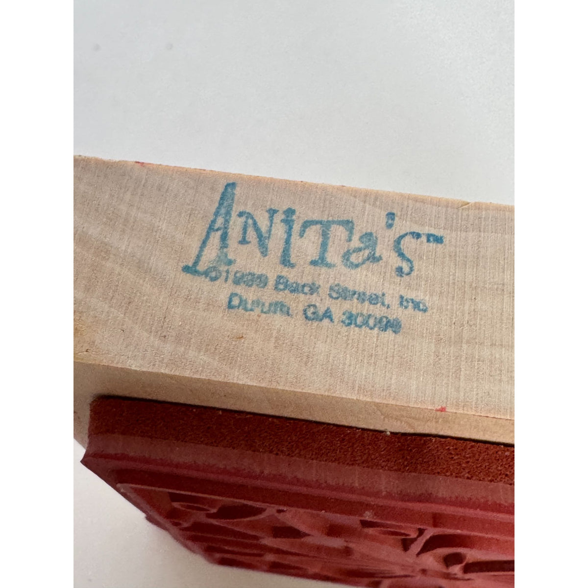 Anitas Wood Mounted Rubber Stamp Gift Box Bow Square Christmas Ribbon Polka Dots