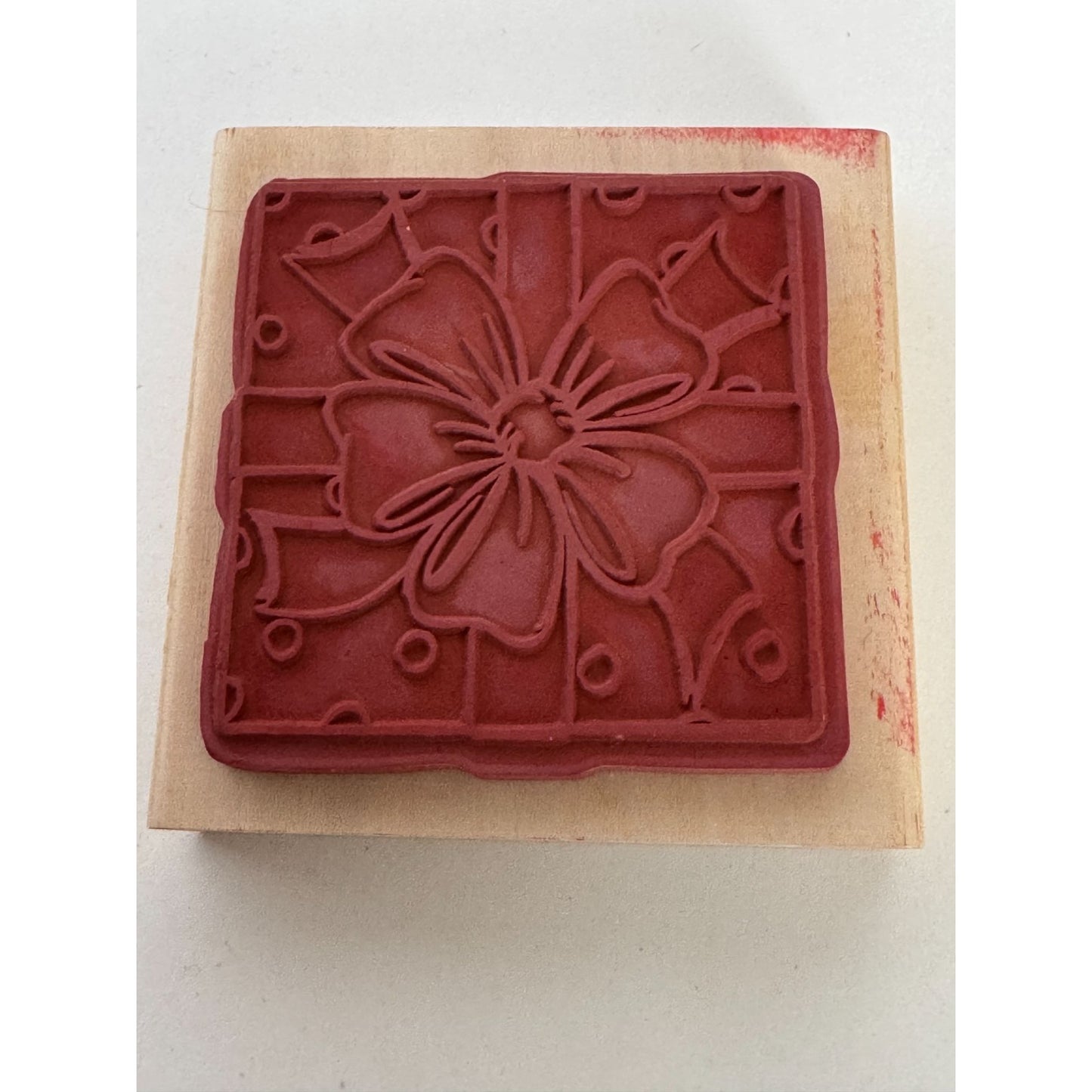 Anitas Wood Mounted Rubber Stamp Gift Box Bow Square Christmas Ribbon Polka Dots