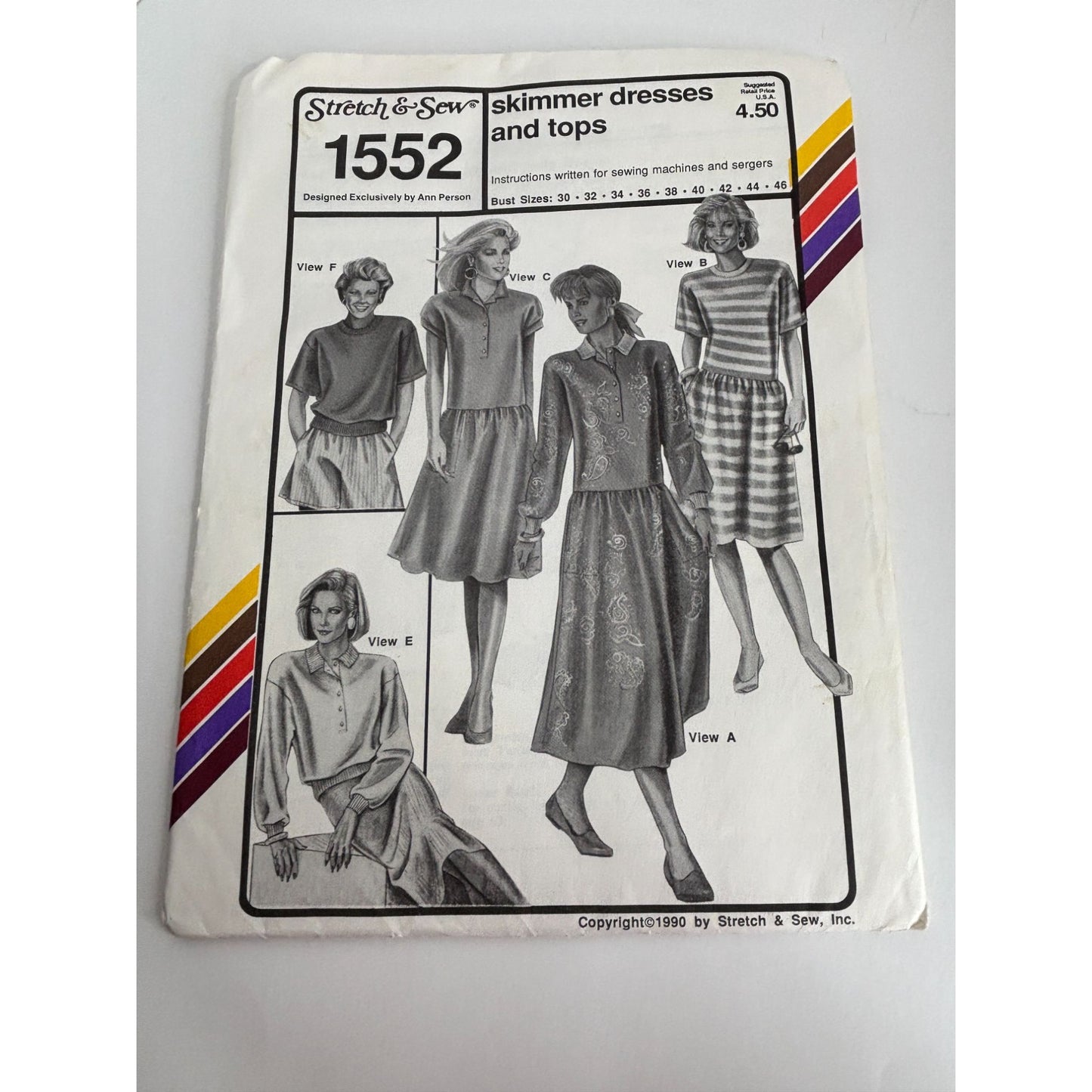 Stretch and Sew Sewing Pattern 1552 Skimmer Dresses Tops 1990 UC Bust 30-46 inch