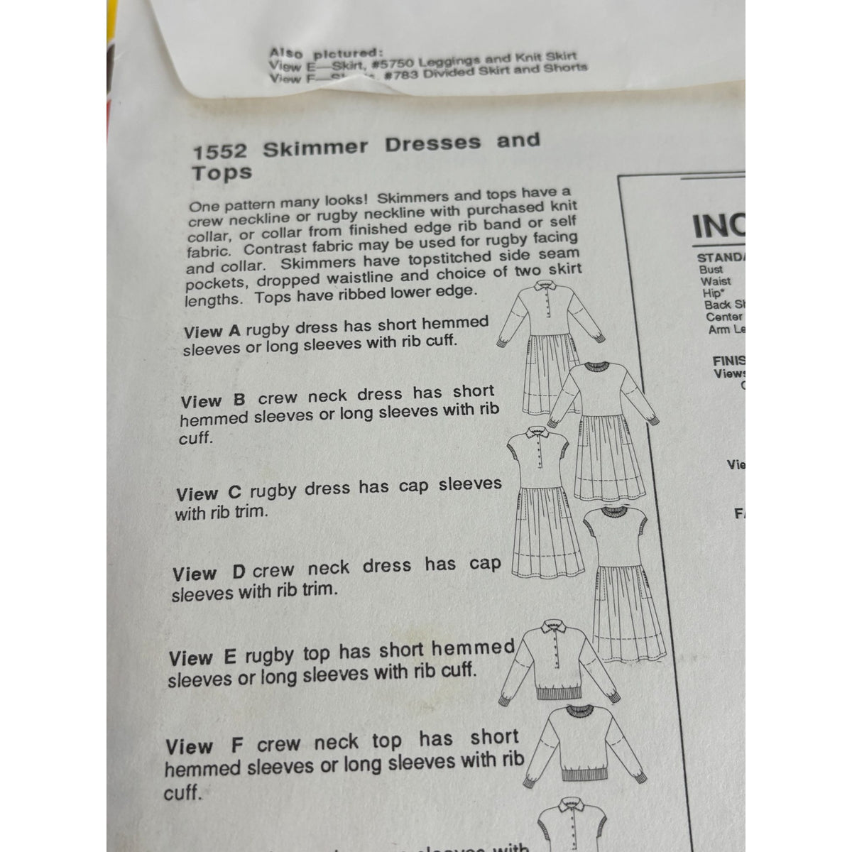 Stretch and Sew Sewing Pattern 1552 Skimmer Dresses Tops 1990 UC Bust 30-46 inch
