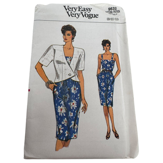 Vogue Sewing Pattern 9632 Misses Jacket Straight Dress 1980s Vintage 8 10 12 UC