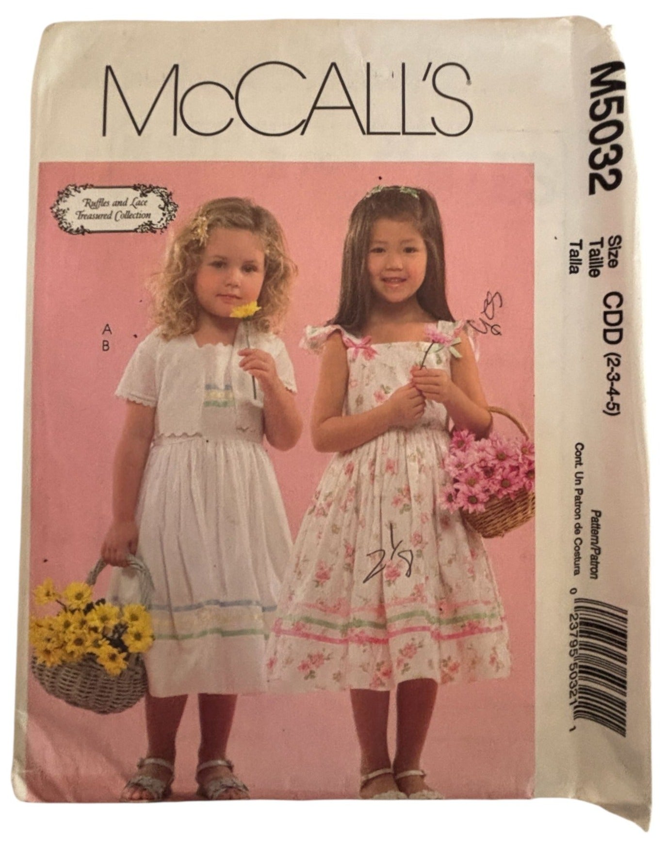 McCalls Sewing Pattern M5032 Girls Dress Jacket 2-5 Ruffles Lace Vintage Style