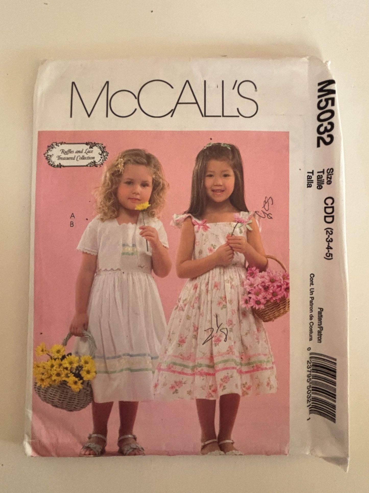 McCalls Sewing Pattern M5032 Girls Dress Jacket 2-5 Ruffles Lace Vintage Style