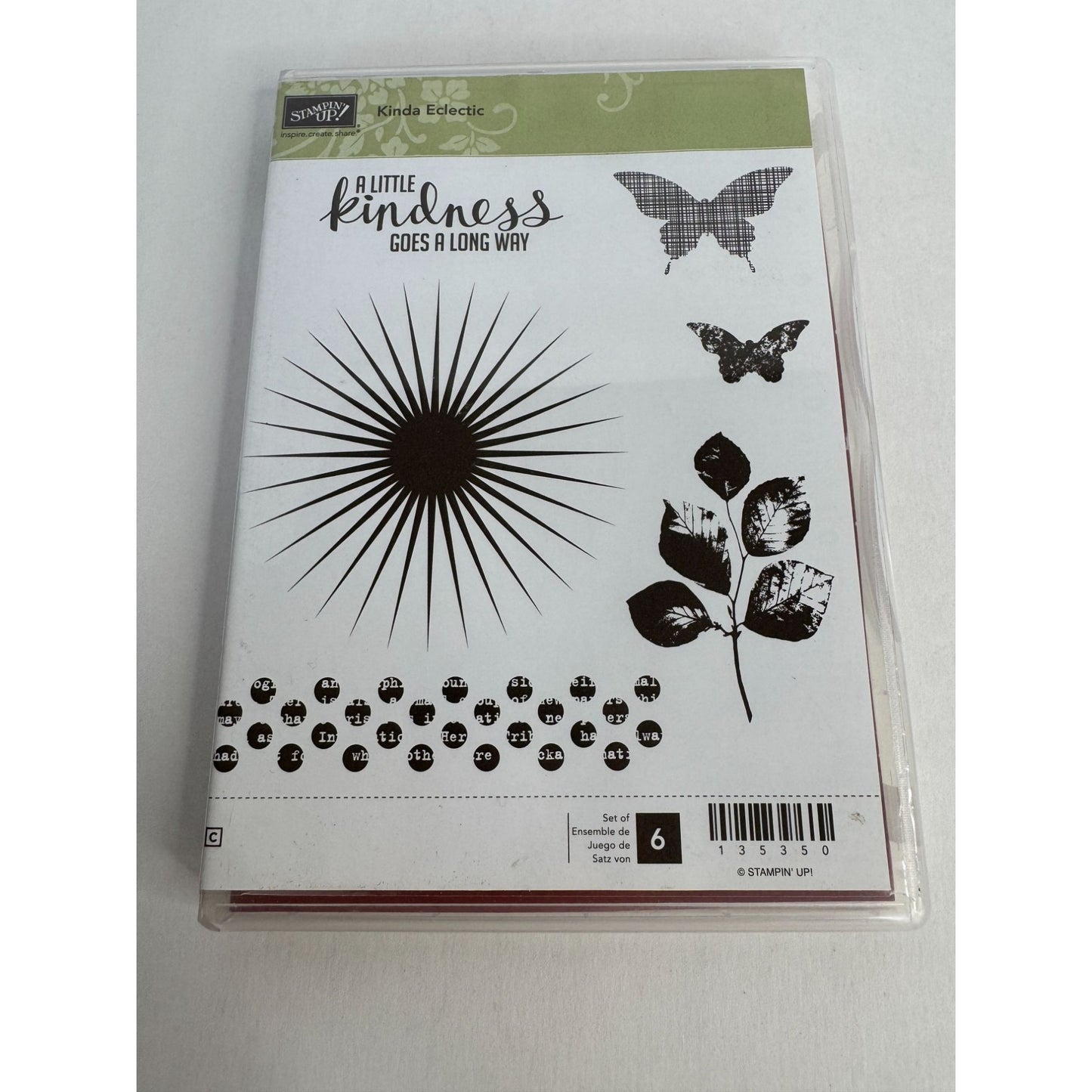 Stampin Up Rubber Stamp Set Kinda Eclectic Kindness Starburst Sun Butterfly Leaf