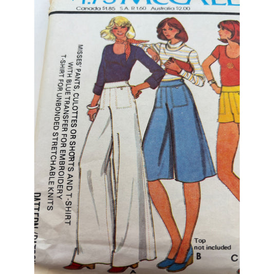 McCalls Sewing Pattern 5559 Pants Culottes T-Shirt Outfit Sz 14 Vintage 1970s UC