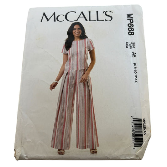 McCalls Sewing Pattern MP668 Round Neck Shirt Top Back Zipper Pants Work 6-14 UC