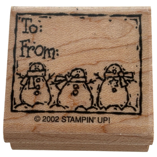 Stampin Up Rubber Stamp Christmas Snowman Family To From Gift Tag Card Making