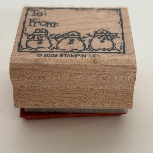 Stampin Up Rubber Stamp Christmas Snowman Family To From Gift Tag Card Making
