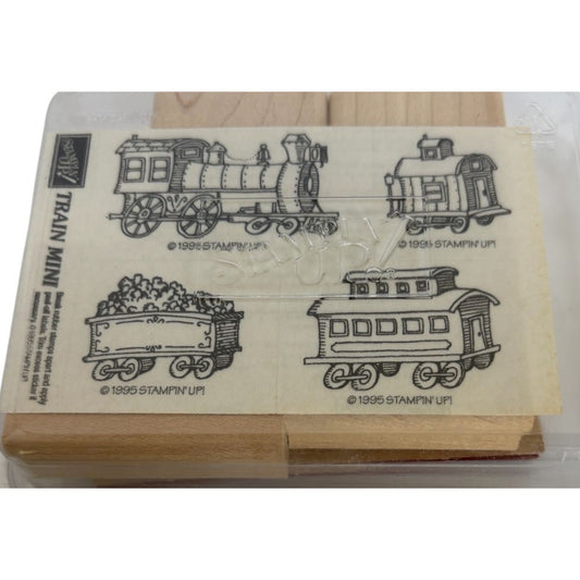 Stampin Up Wood Rubber Stamp Set Train Mini Caboose Coal Car Trains Locomotive