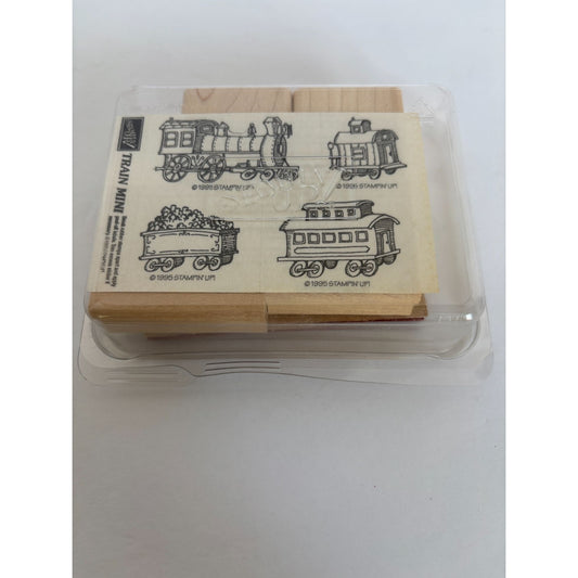Stampin Up Wood Rubber Stamp Set Train Mini Caboose Coal Car Trains Locomotive