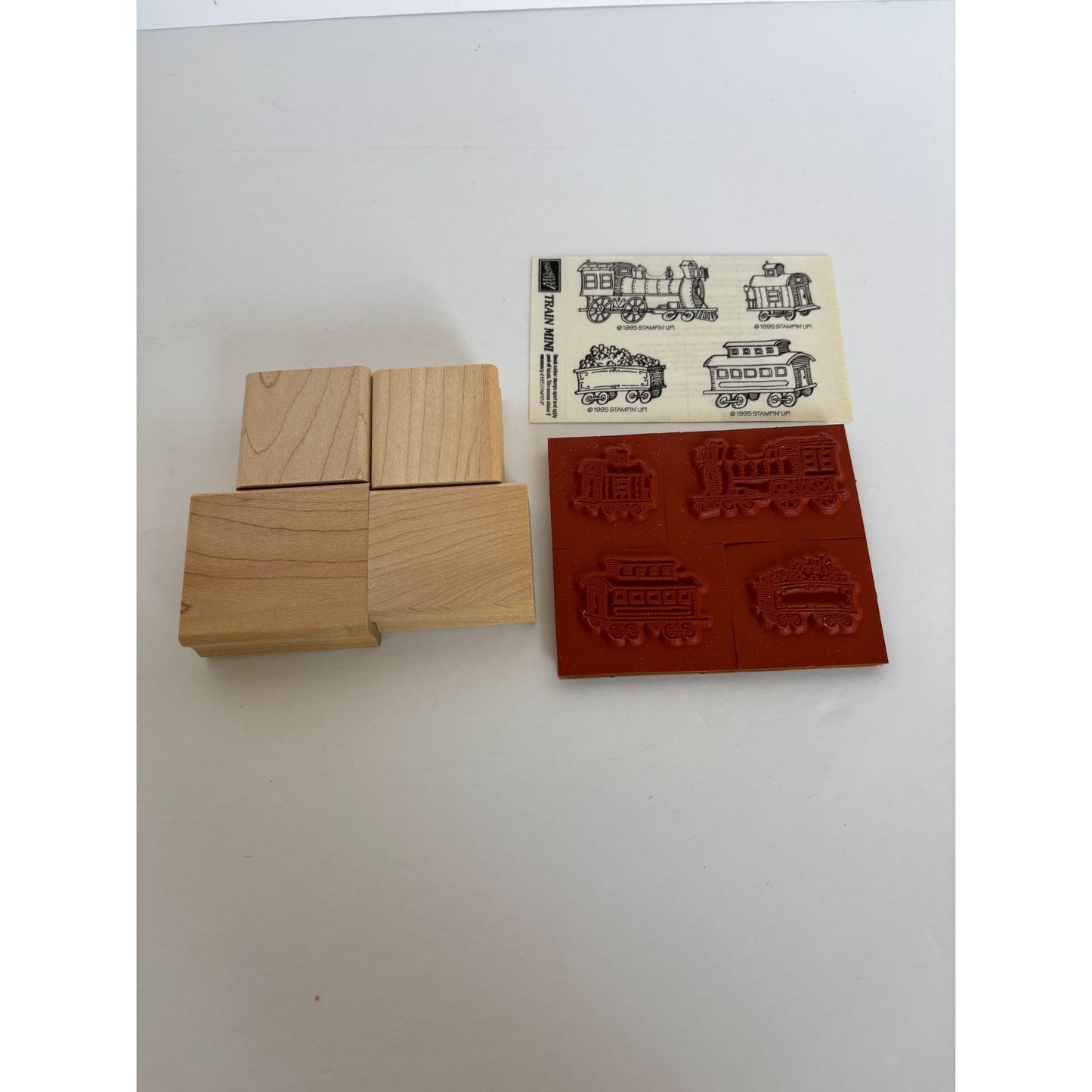 Stampin Up Wood Rubber Stamp Set Train Mini Caboose Coal Car Trains Locomotive