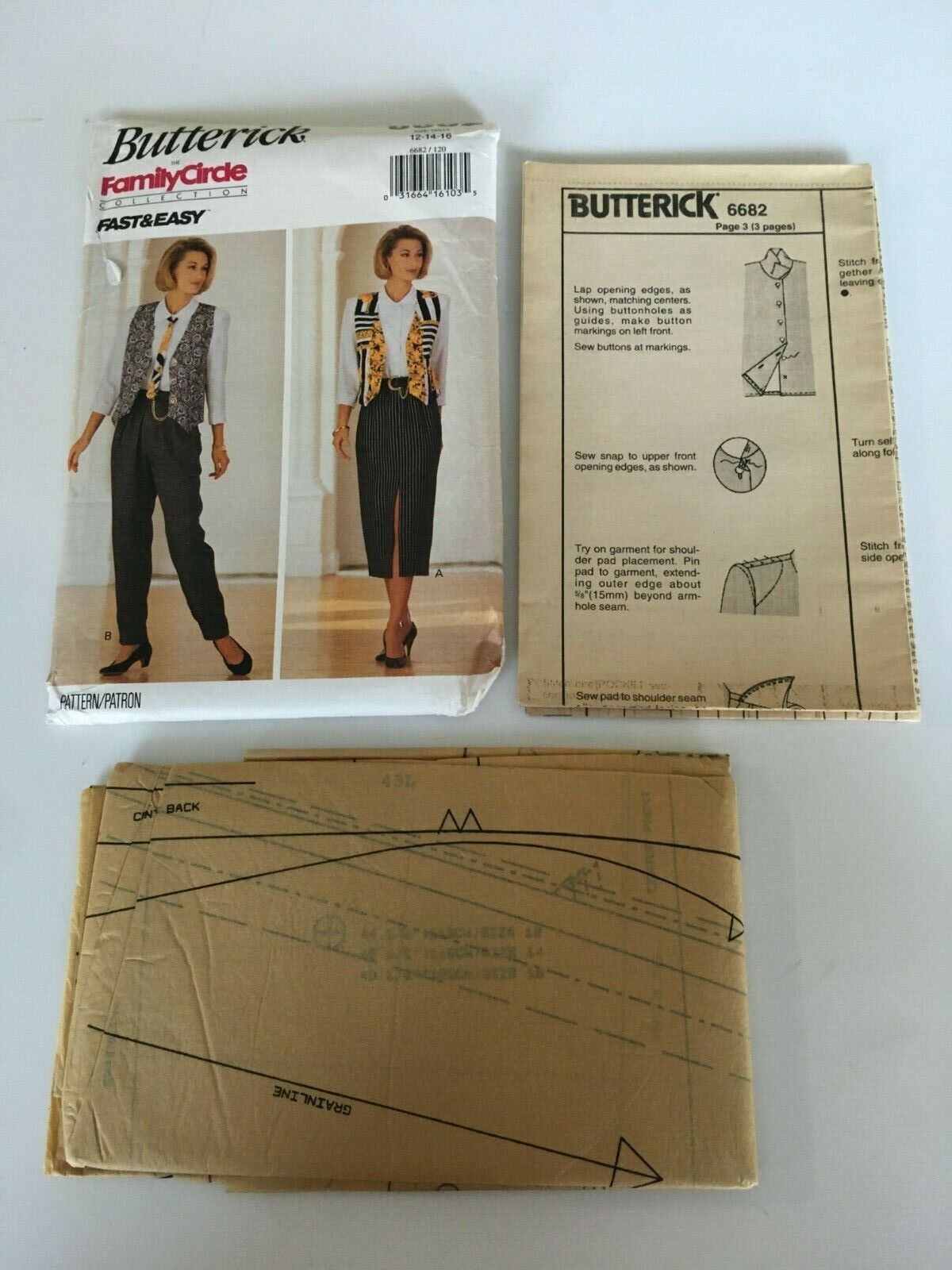 Butterick Sewing Pattern 6682 Vest Shirt Skirt Pants Capsule Wardrobe UC 12-16