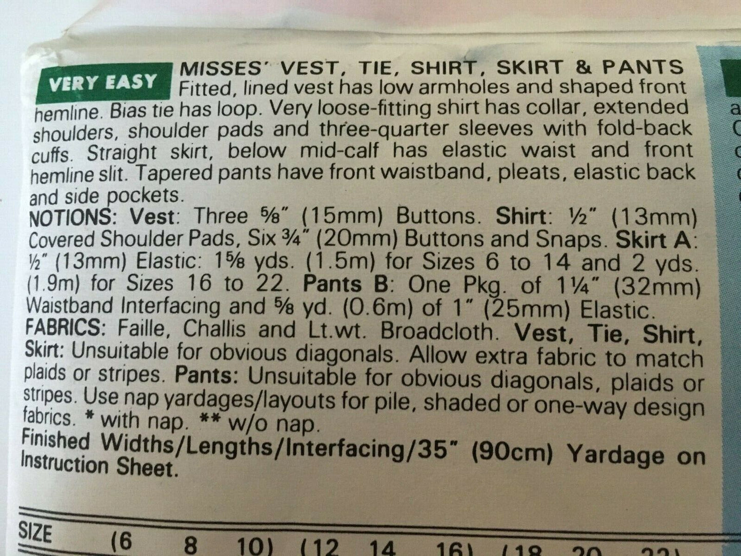 Butterick Sewing Pattern 6682 Vest Shirt Skirt Pants Capsule Wardrobe UC 12-16