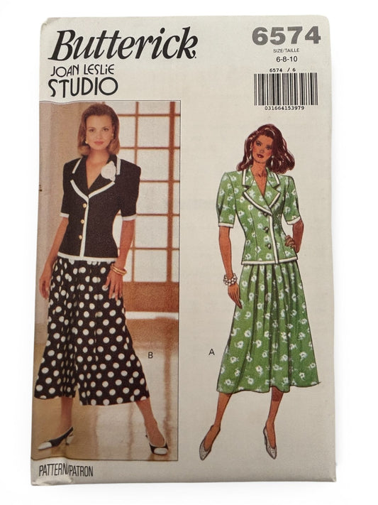 Butterick Sewing Pattern 6574 Top Skirt Split Skirt Work Outfit 1990s 6 8 10 UC