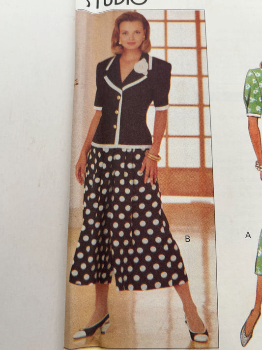 Butterick Sewing Pattern 6574 Top Skirt Split Skirt Work Outfit 1990s 6 8 10 UC