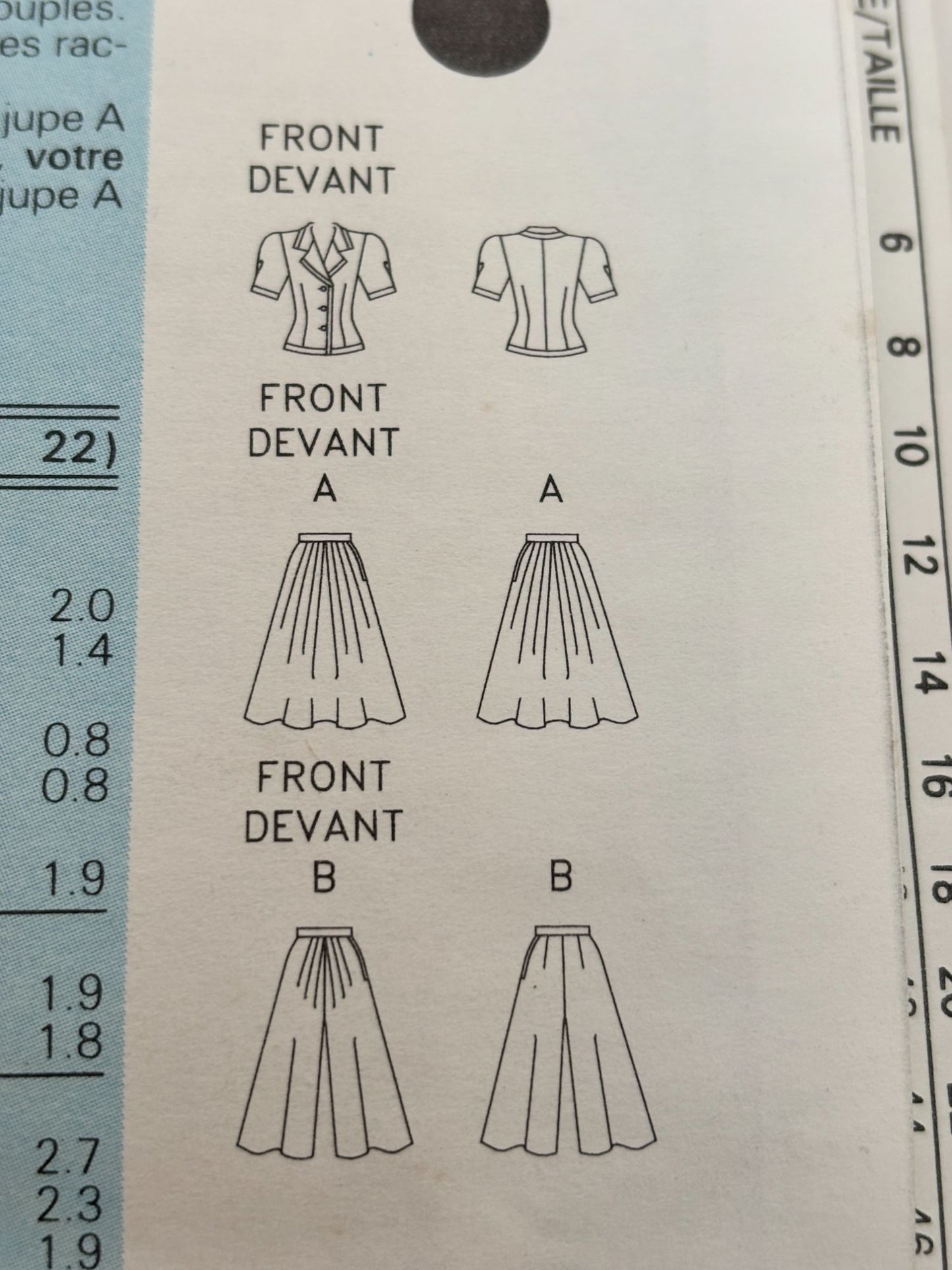 Butterick Sewing Pattern 6574 Top Skirt Split Skirt Work Outfit 1990s 6 8 10 UC