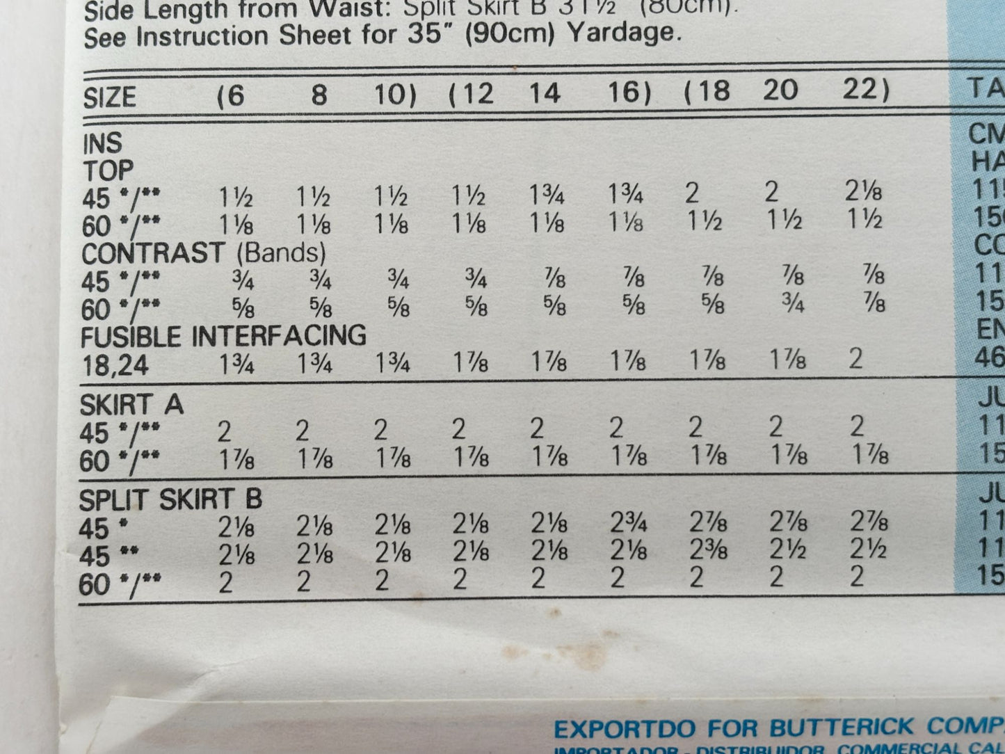 Butterick Sewing Pattern 6574 Top Skirt Split Skirt Work Outfit 1990s 6 8 10 UC