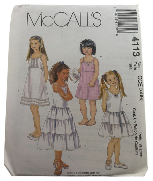 McCalls Sewing Pattern 4113 Girls Dress Slip A-Line Flared Petticoat 3 4 5 6 UC